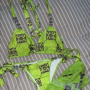 Green and Purple Patterned Bikini Set